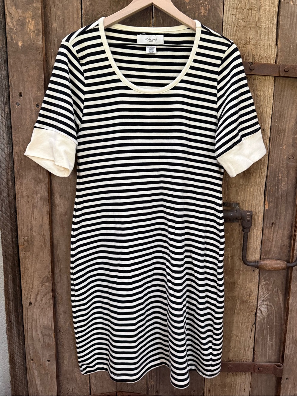 Workshop Republic Clothing Women’s Striped T-Shirt Dress Comfy Black/White XL
